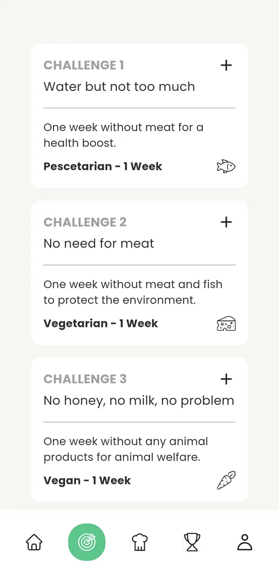 The list of challenges in the Veegee app