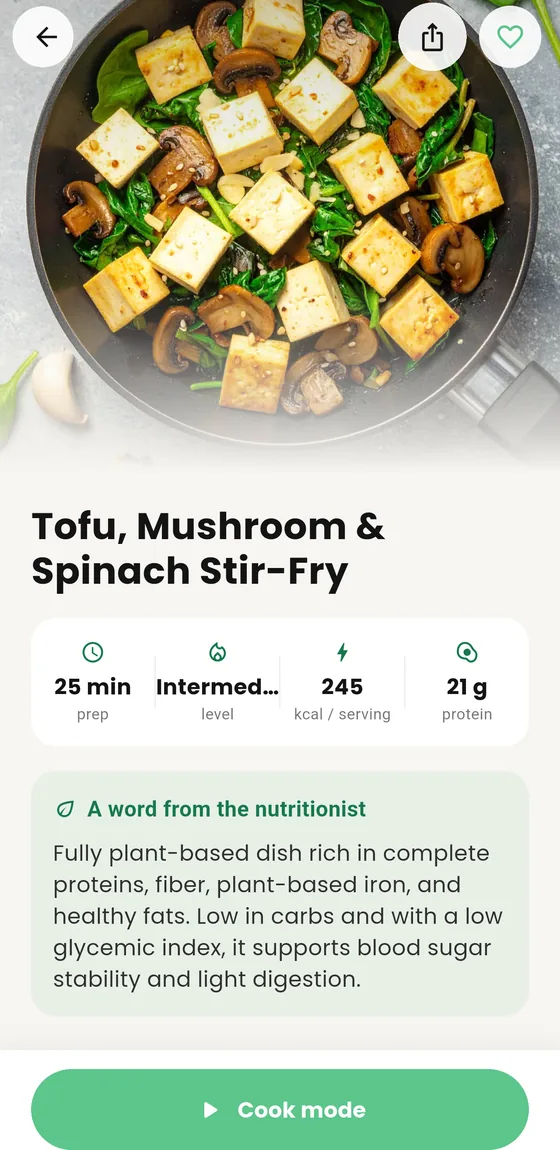 A recipe in the Veegee app