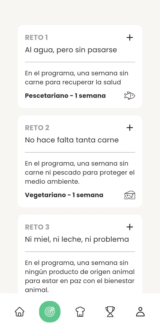 La lista de retos en la app Veegee