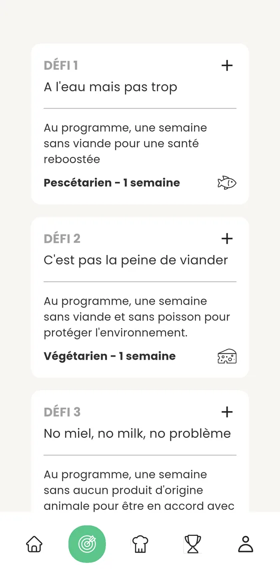 La liste des défis dans l'app Veegee