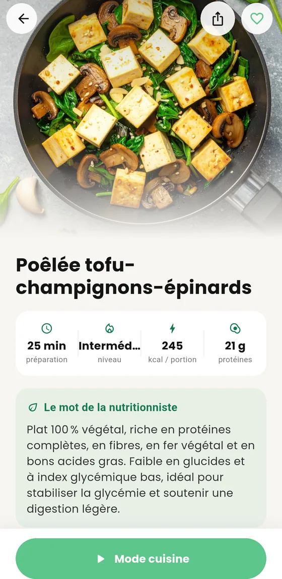Une fiche recette de l'app Veegee